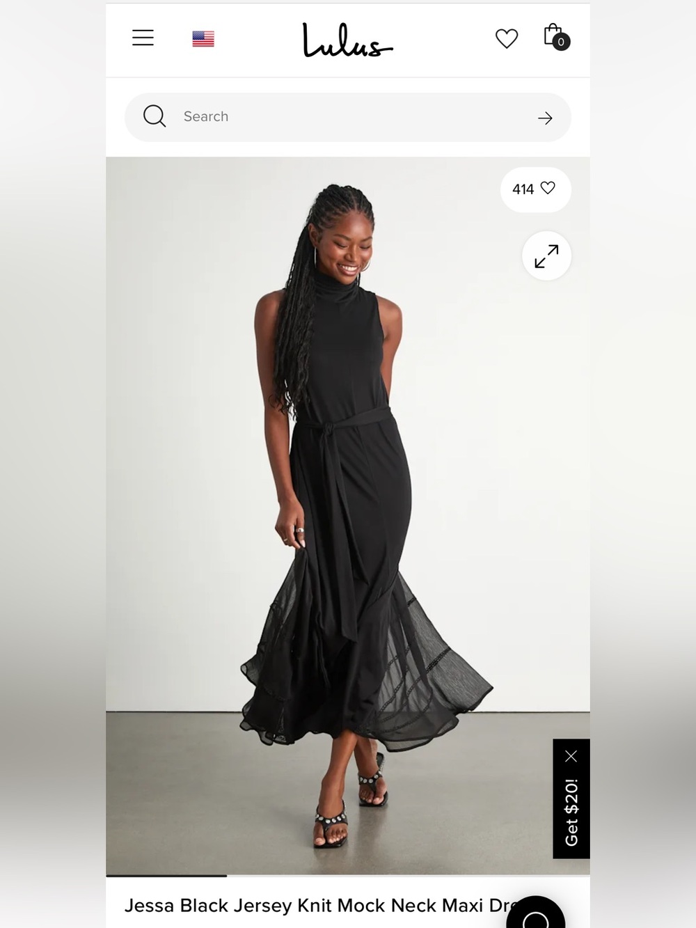 Lulu's Black Mock Neck Maxi Dress with Self-Tie Waist